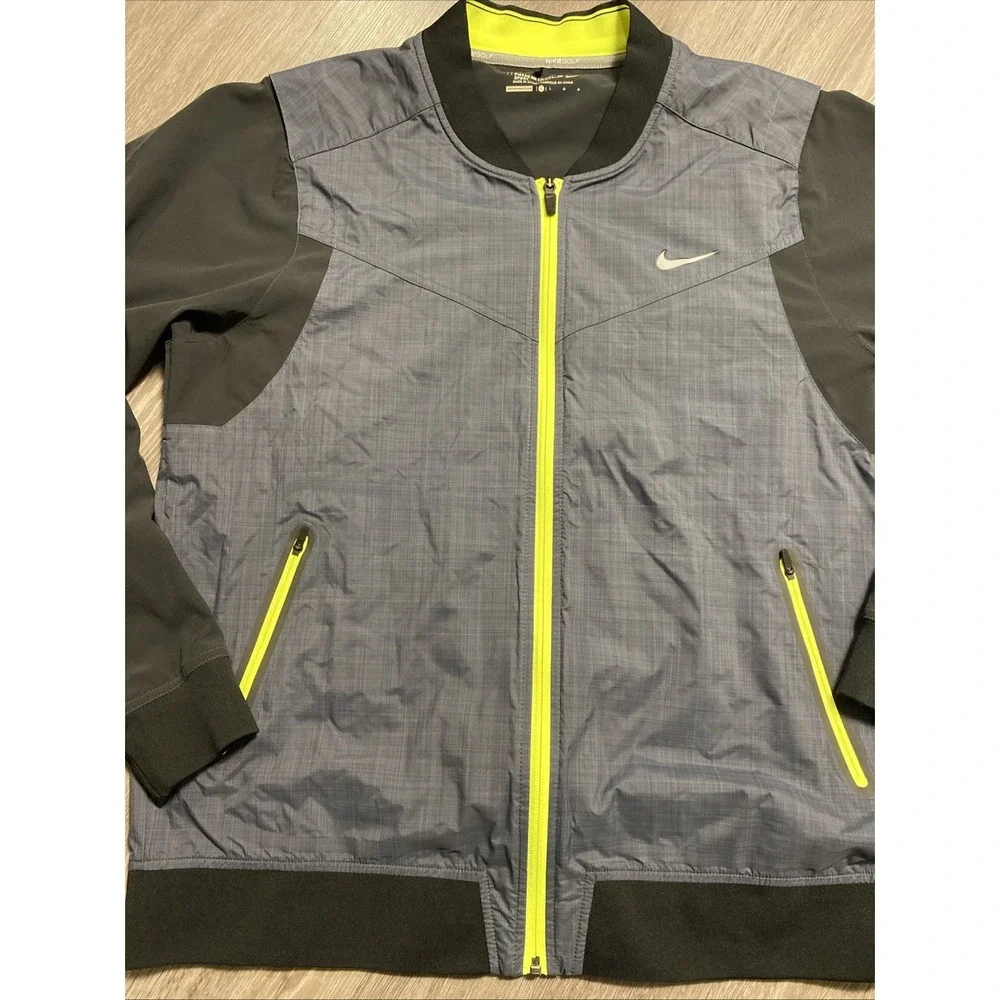 Nike Golf Sport‎ Bomber Jacket Mens Large Gray Black Full Zip Stretch Athletic